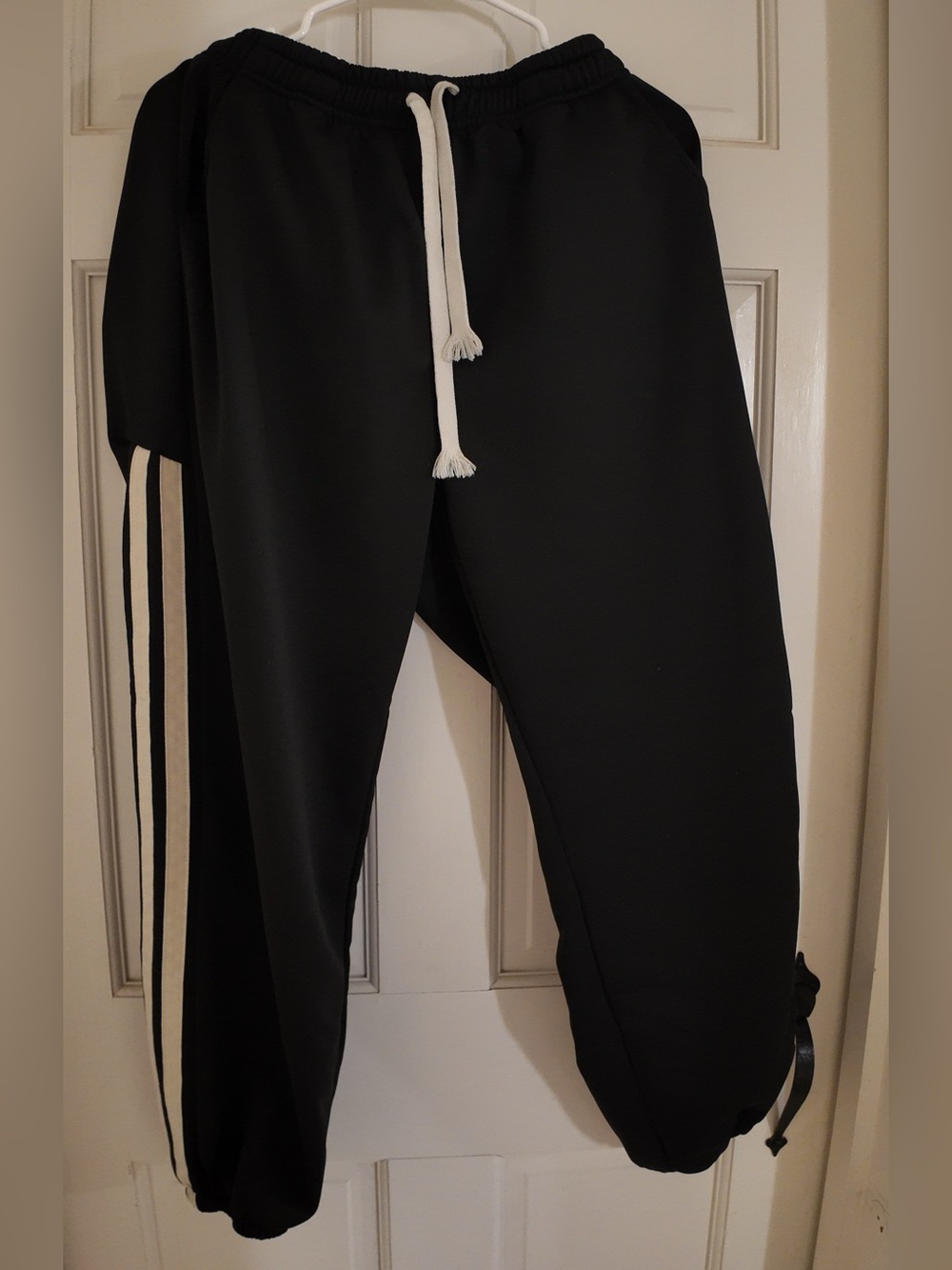 Men's Black Drawstring Track Pants with Side Stripes